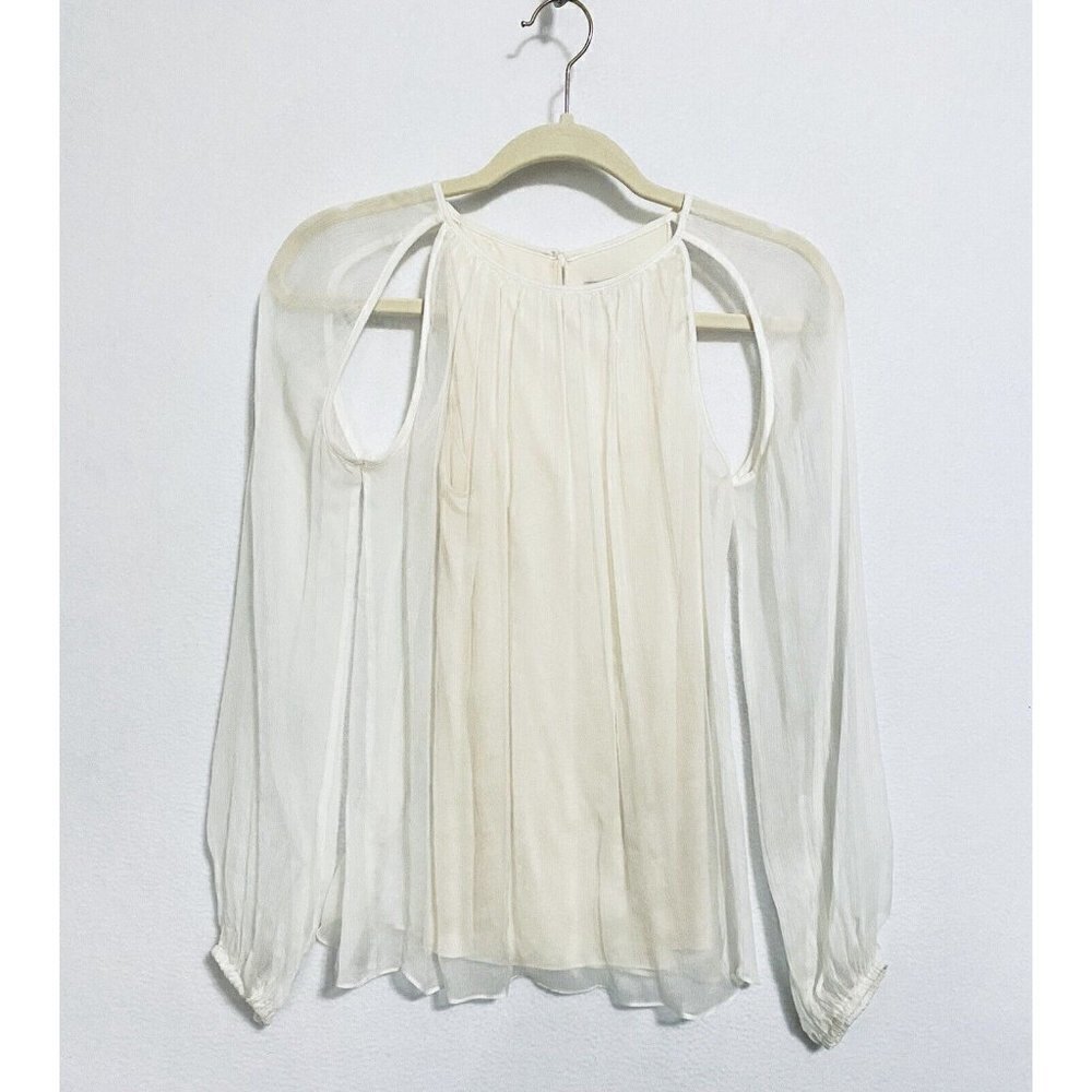 Bailey 44 Womens XS Slit Sleeve Silk Blouse Sheer Lined Ivory Lightweight Boho